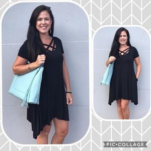 Super soft sharkbite hem black dress NEW Boutique